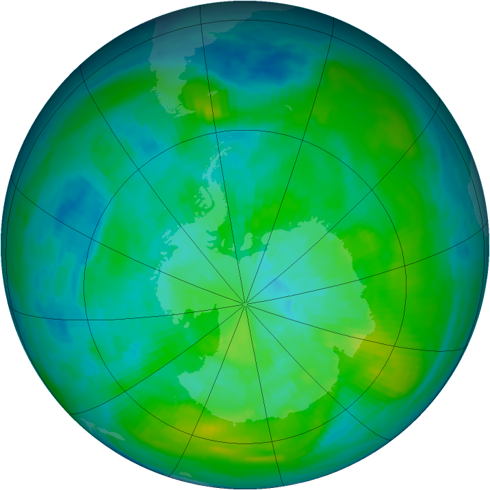 Antarctic ozone map for 22 March 1980